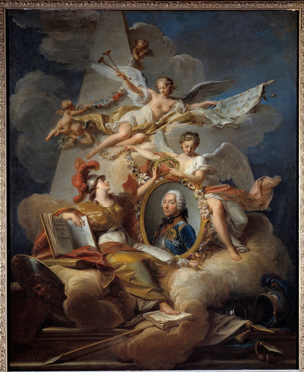 Retrato alegórico de Louis Charles Auguste Fouquet, Duque de Belle Isle, marechal da França (1684-1761). Pintura em um quadro. Pintura de Jean Valade (1709-1787) 1758 Sol. 1x0,8 m de Jean Valade