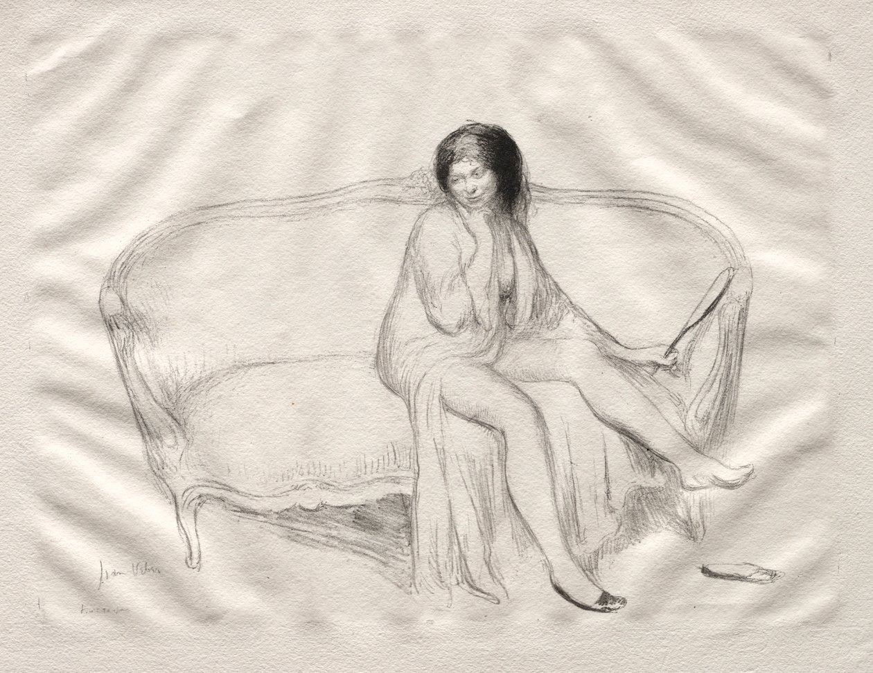 Mulher nua sentada em um sofá. de Jean Veber