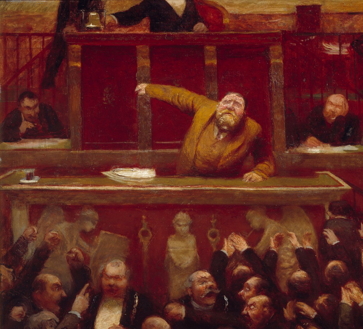 O deputado socialista Jean Jaures (1859-1914) na galeria da Câmara de Deputados Detalhe de uma pintura de Jean Veber (1868-1928) 1903 Paris, Musee Carnavalet de Jean Veber