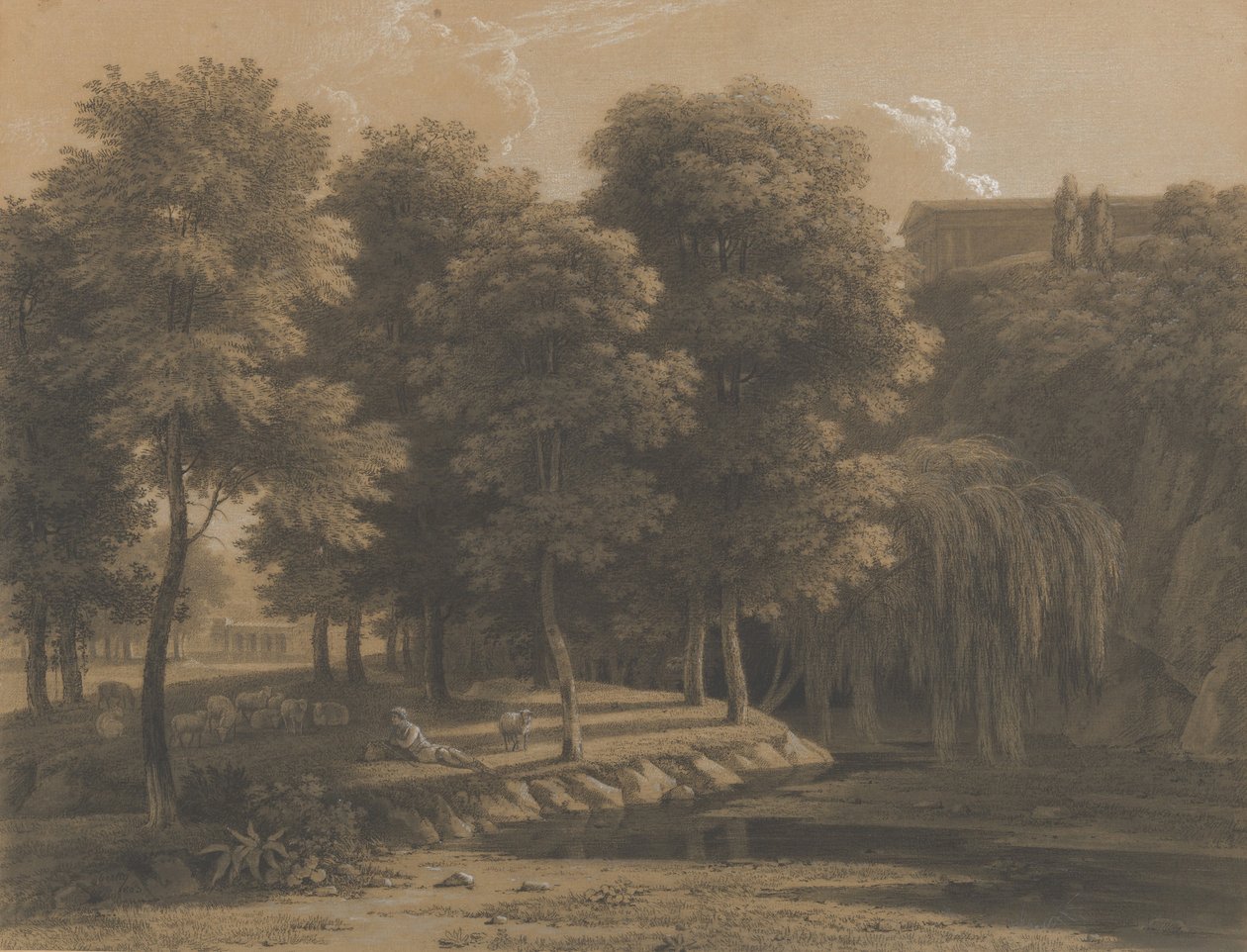 Paisagem clássica com um pastor, 1803. de Jean Victor Bertin