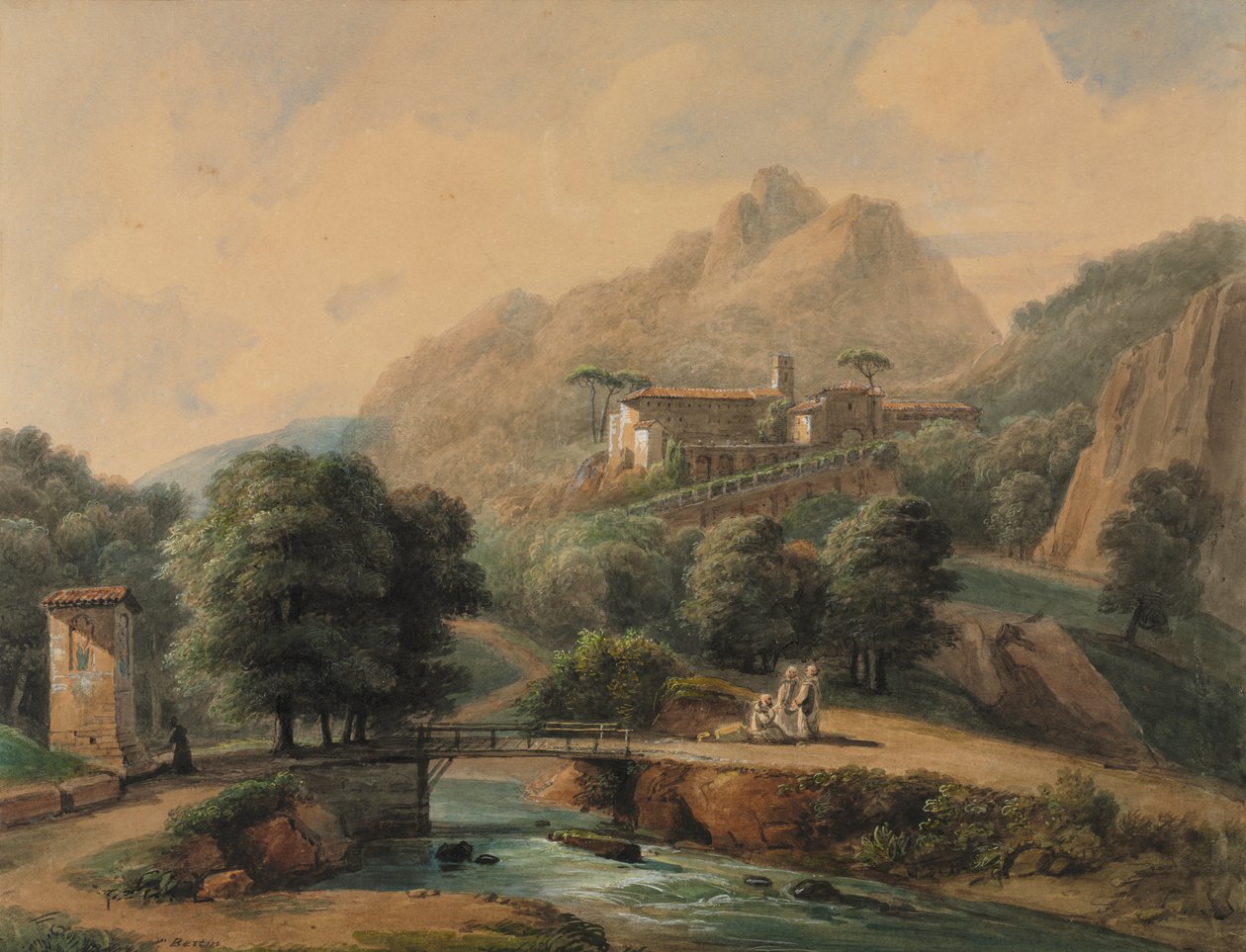 Paisagem italiana: a abadia e os religiosos de Jean Victor Bertin