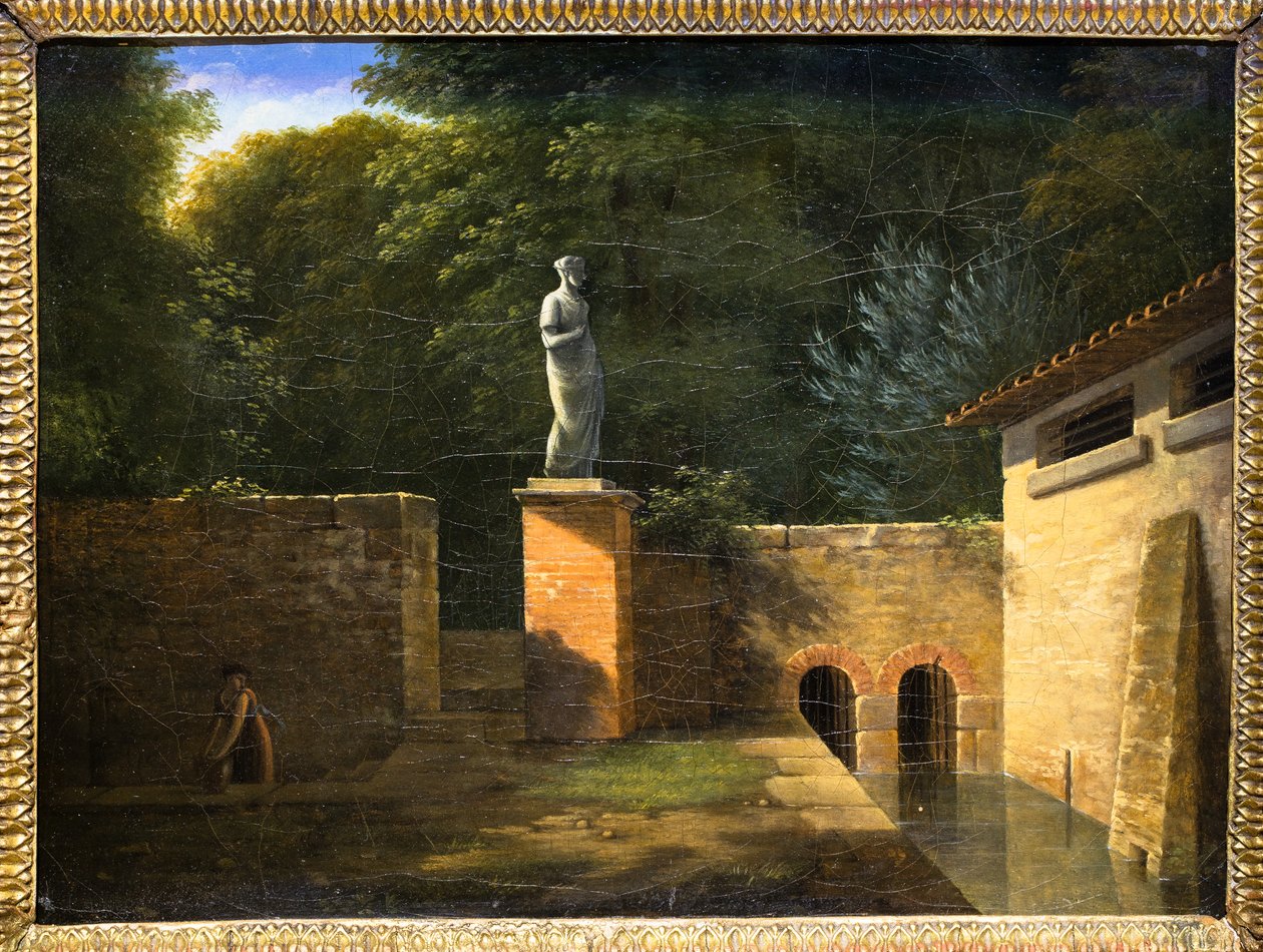 A Estátua ou Interior de um Parque (óleo sobre tela) de Jean Victor Bertin