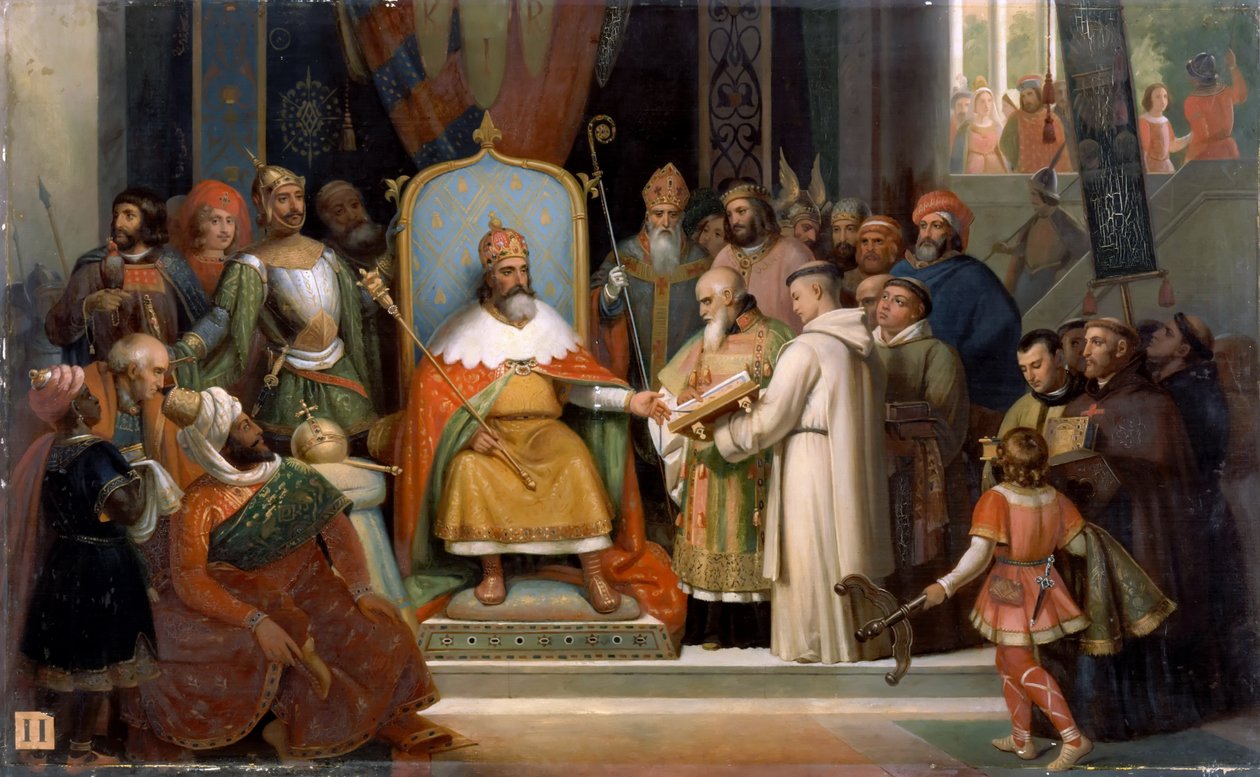 Carlos Magno recebe Alcuín, 780 de Jean Victor Schnetz