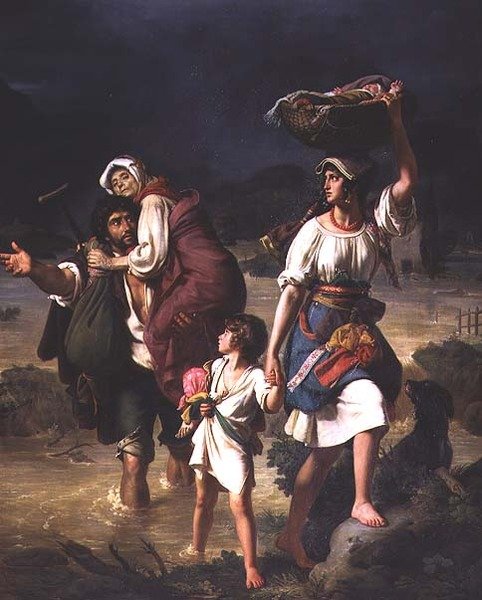 Camponeses Romanos Fugindo da Inundação do Rio Tibre de Jean Victor Schnetz