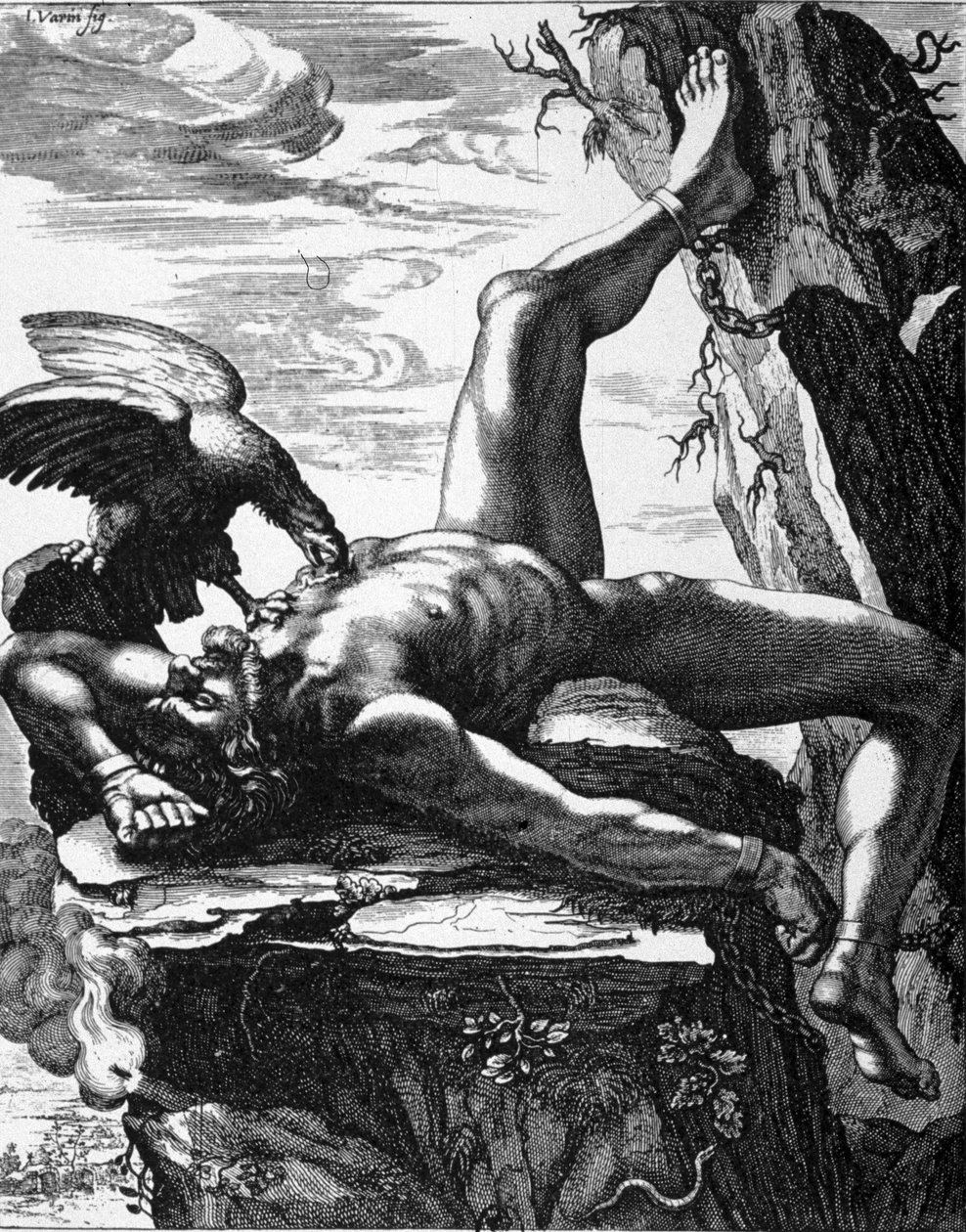 Acorrentado Prometheus - em Pinturas do templo das Musas de De Marolles. Paris de Jean Warin