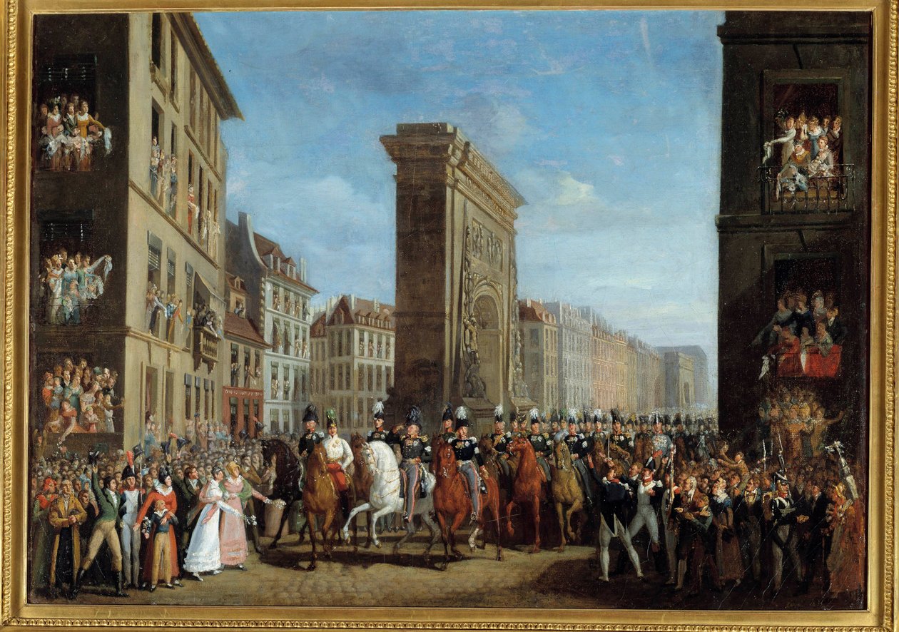 Campanha da França (coligação Sixieme) "A passagem dos aliados soberanos no Boulevard Saint Denis em 31/03/1814" Pintura de Jean Zippel (1789-?) Sol do século XIX. 0,17 x 2,22 m Paris, musee Carnavalet - Campanha da França (Sexta Coligação) "Passagem de de Jean Zippel