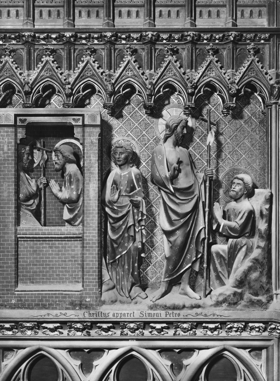 Catedral, interior, tela de coro, Jesus Cristo, aparecendo a São Pedro, c.1340-51 (pedra policromada) de Jean and Jean Le Boutellier Ravy