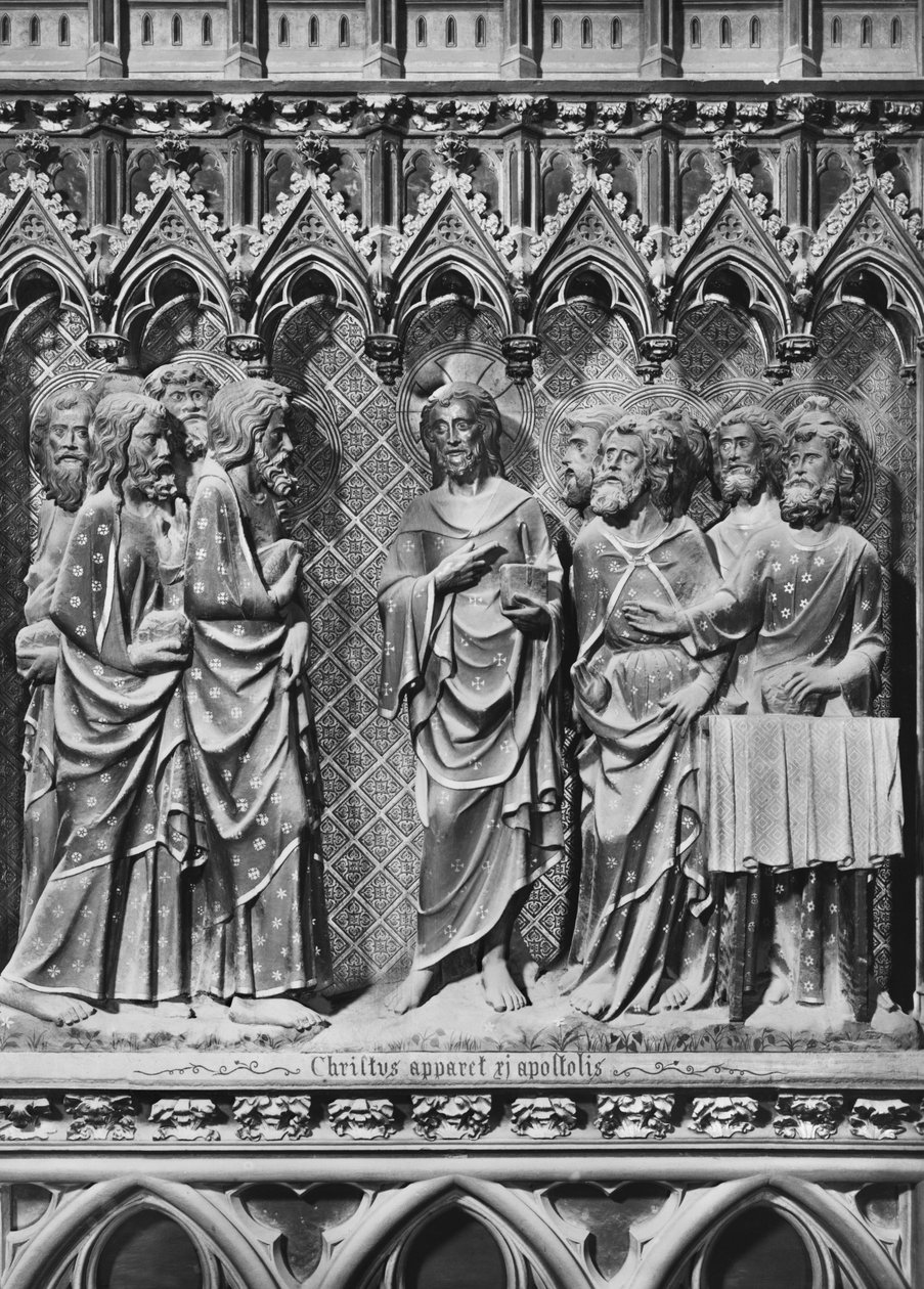 Catedral, interior, tela do coro, Jesus Cristo que aparece aos apóstolos, c.1340-51 (pedra policromada) de Jean and Jean Le Boutellier Ravy