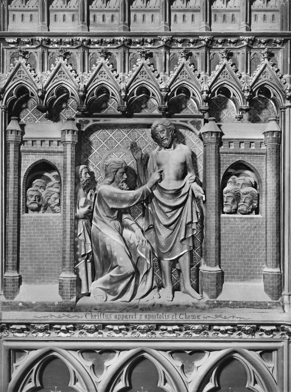 Catedral, interior, tela de coro, Jesus Cristo aparecendo aos apóstolos, incredulidade de São Tomás, c.1340-51 (pedra policromada) de Jean and Jean Le Boutellier Ravy