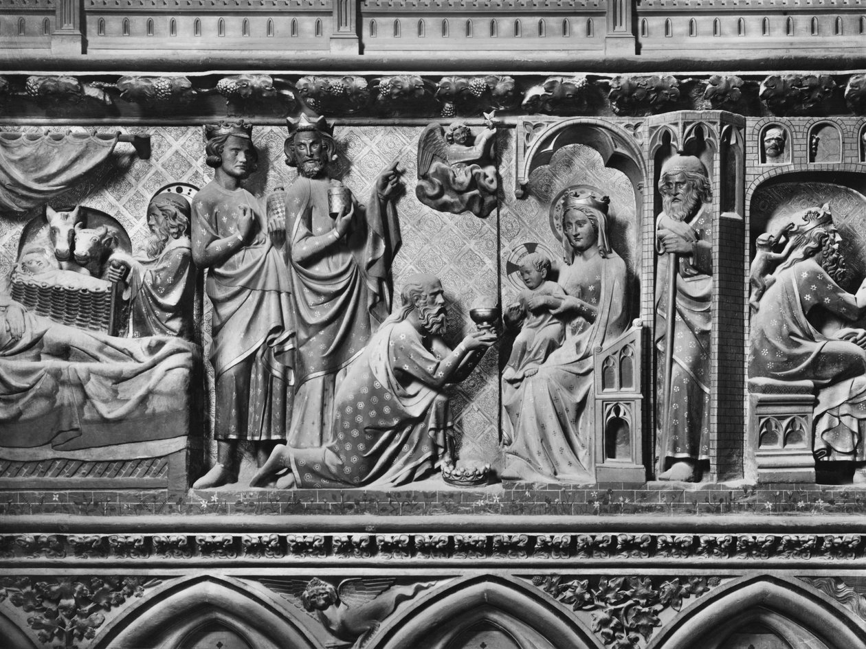 Catedral, interior, tela de coral, Natividade, Adoração dos Magos, c.1340-51 (pedra policromada) de Jean and Jean Le Boutellier Ravy