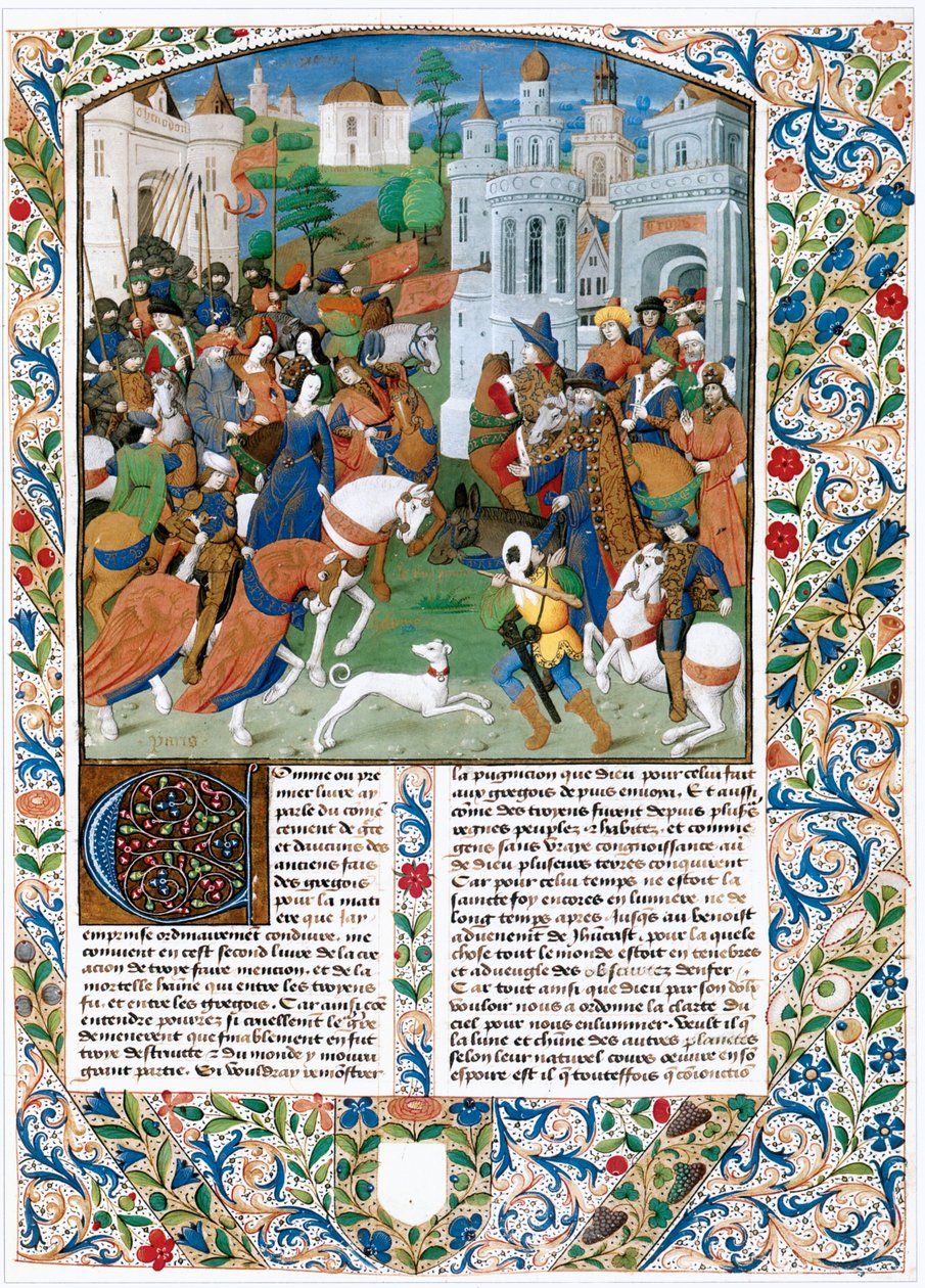 Chronique de la Bouquechardiere, história mundial composta por Jean de Courcy, seigneur de Bourg-Achard (pergaminho) de Jean de Courcy