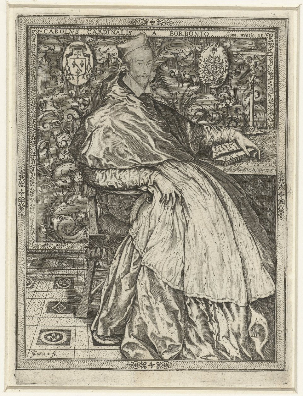 Retrato do Cardeal Karel van Bourbon
Carolus Cardinalis a Borbonio anno aetatis 28 de Jean de Gourmont (I)