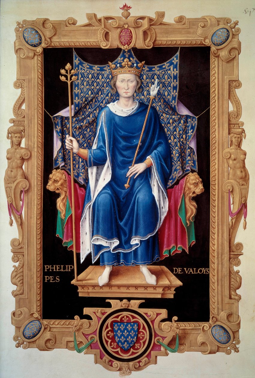 Retrato no pé do Rei Filipe VI de Valois (1293-1350) Miniatura de Jean du Tillet (1484-1520) de "Recueil des kings de France" Paris, B.N. do século XVI. de Jean du Tillet