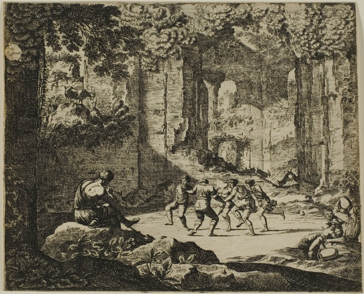 Dança dos pastores em ruínas antigas de Jean le Pautre