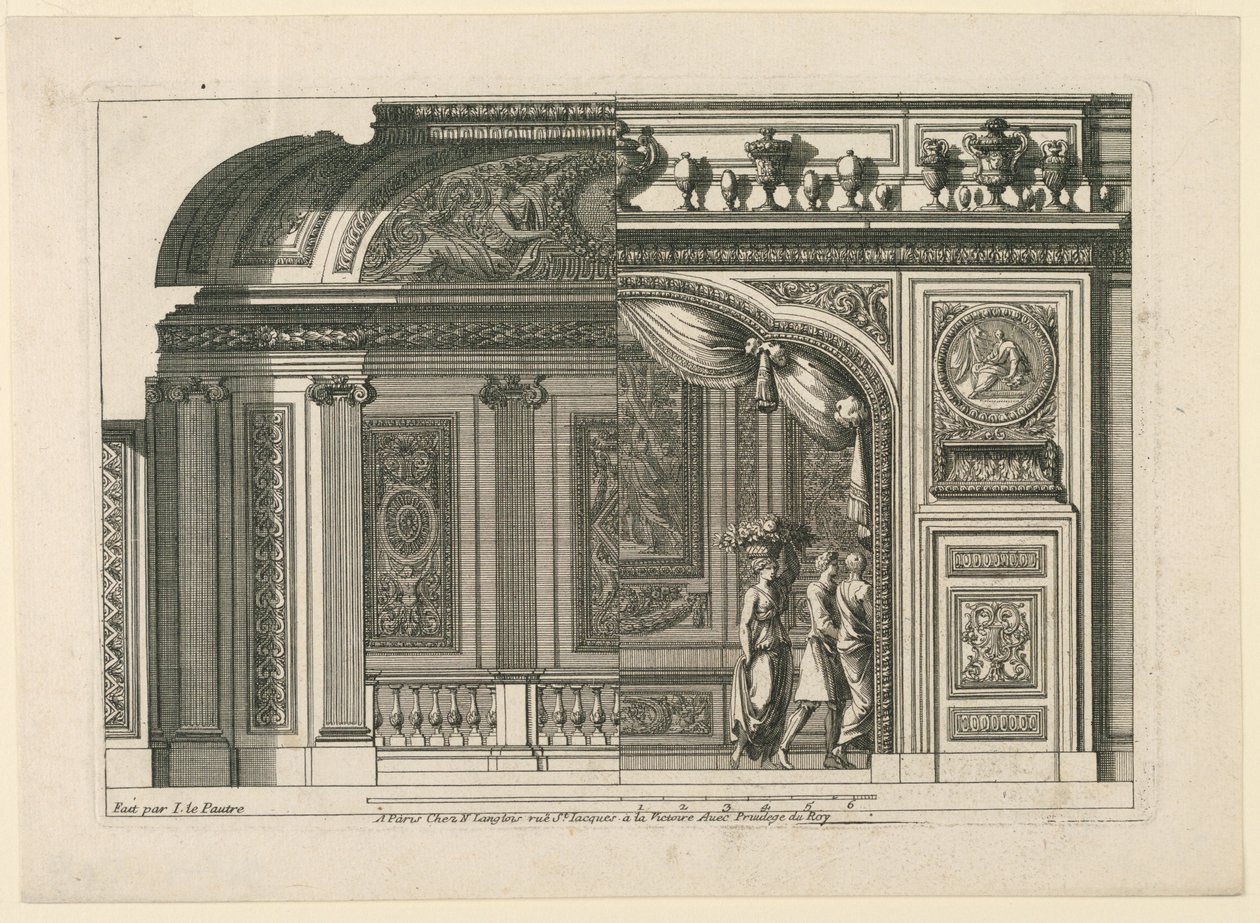 Projeto para uma alcova francesa, de "Alcoves à le Francoise" de Jean le Pautre