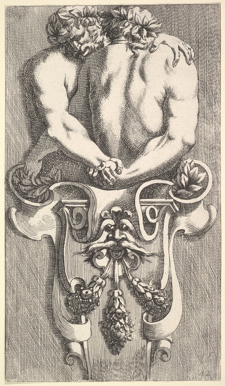 Projeto para um Termo com Dois Sátiros Abraçando, de: Curieuses Recherches de Vários Beaus..., 1645. de Jean le Pautre
