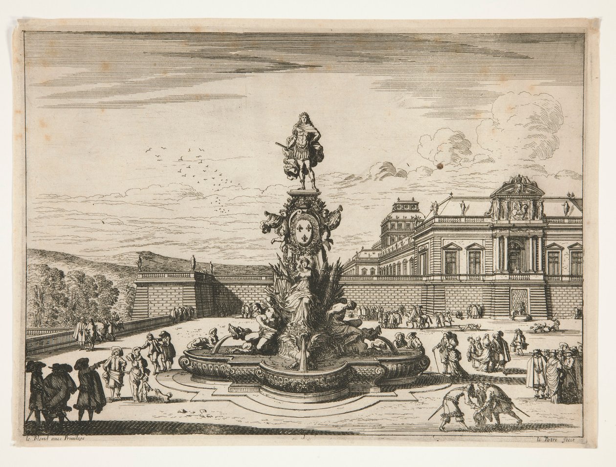 Fonte, com palácio ao fundo direito de Jean le Pautre