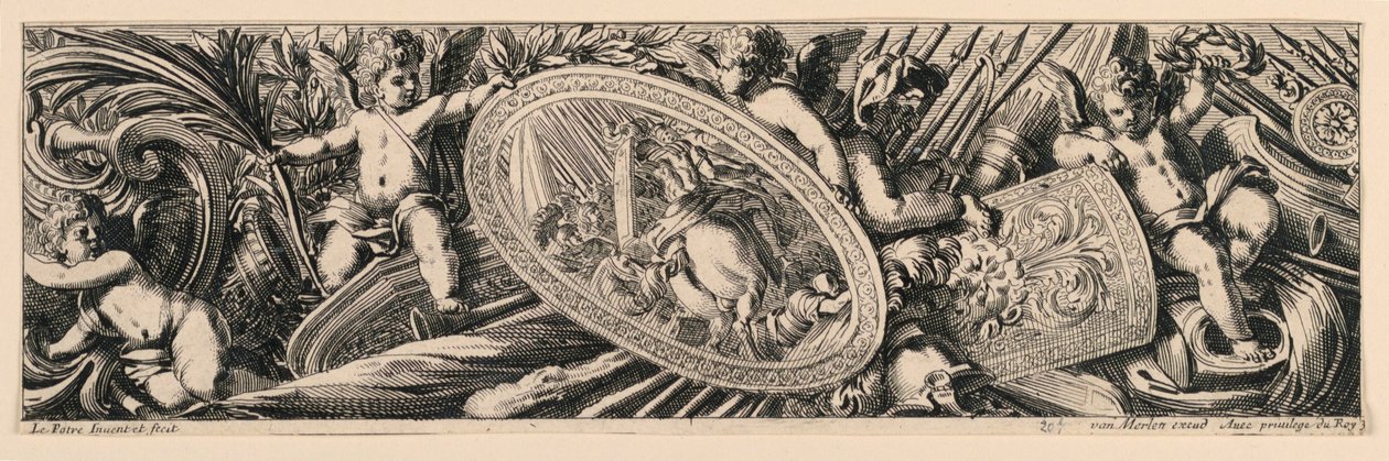 Frieze: Troféus de Armas e Putti de Jean le Pautre