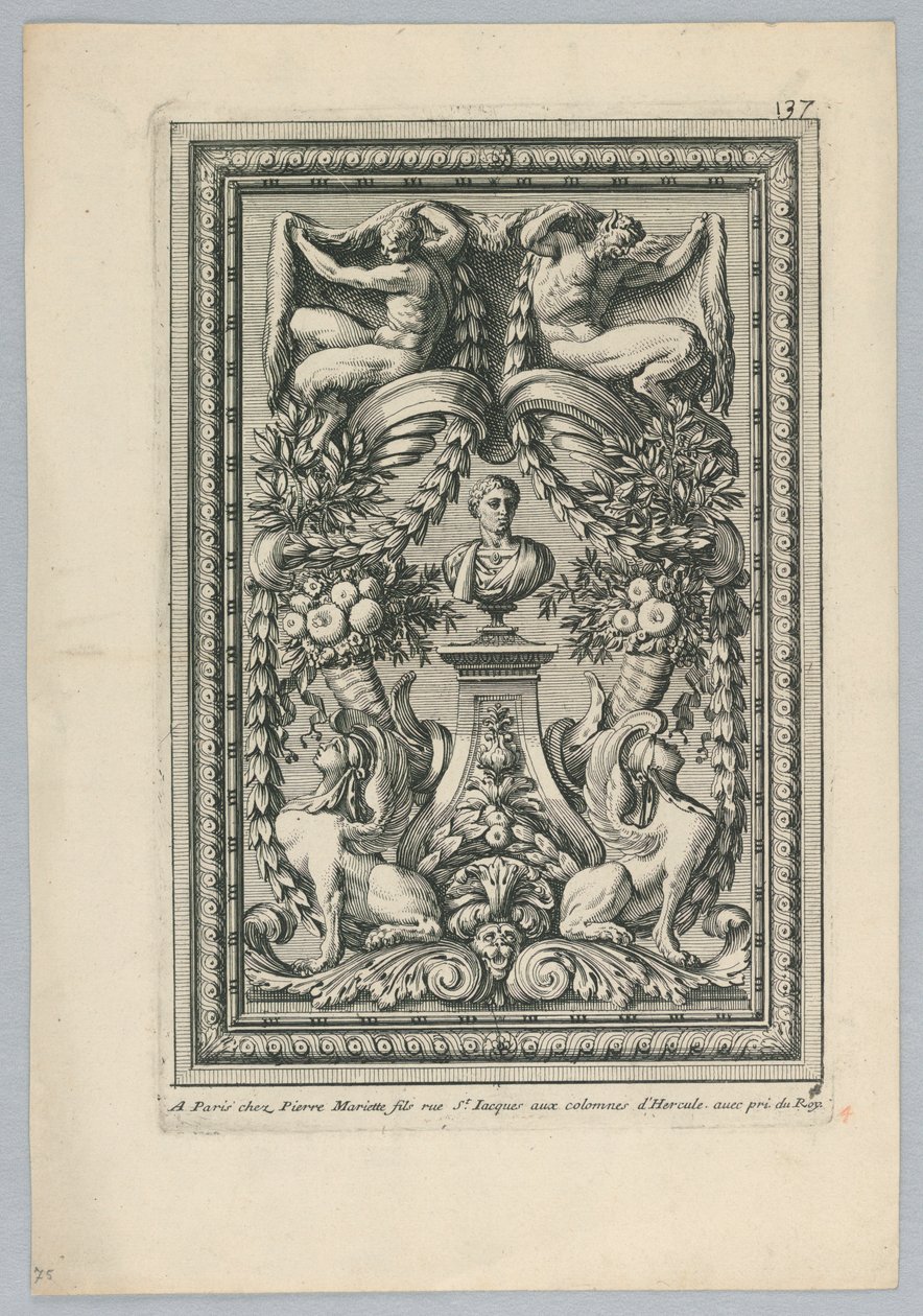 Folha do conjunto "Peaneaux Ornaments for... Paneling" de Jean le Pautre