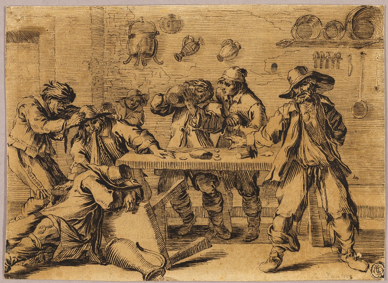 Cena de taberna com homens a discutir de Jean le Pautre