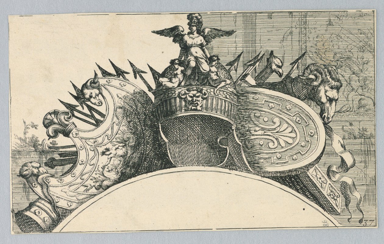 Troféu de Armas (Um troféu de armas acima de um cabide) de Jean le Pautre