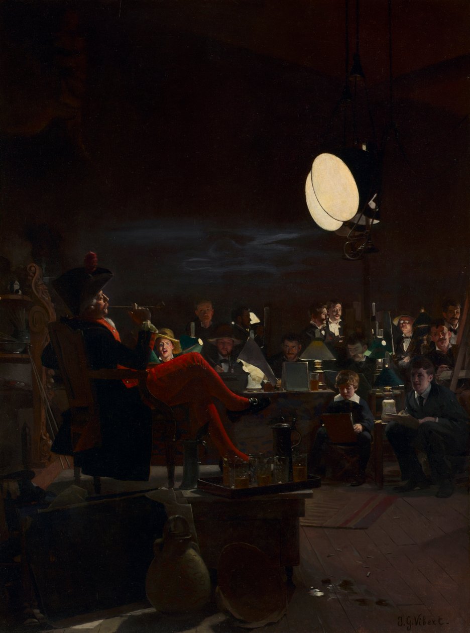 Uma aula nocturna, c.1881 (óleo sobre painel de madeira) de Jean or Jehan Georges Vibert