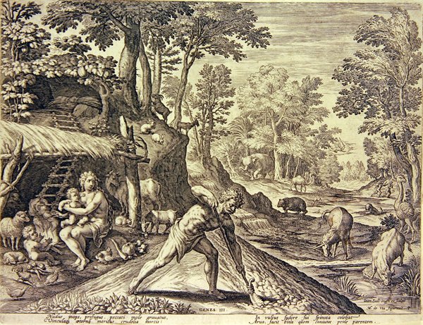 Adão e Eva Após a Expulsão (gravura) de Jean or Johann Sadeler