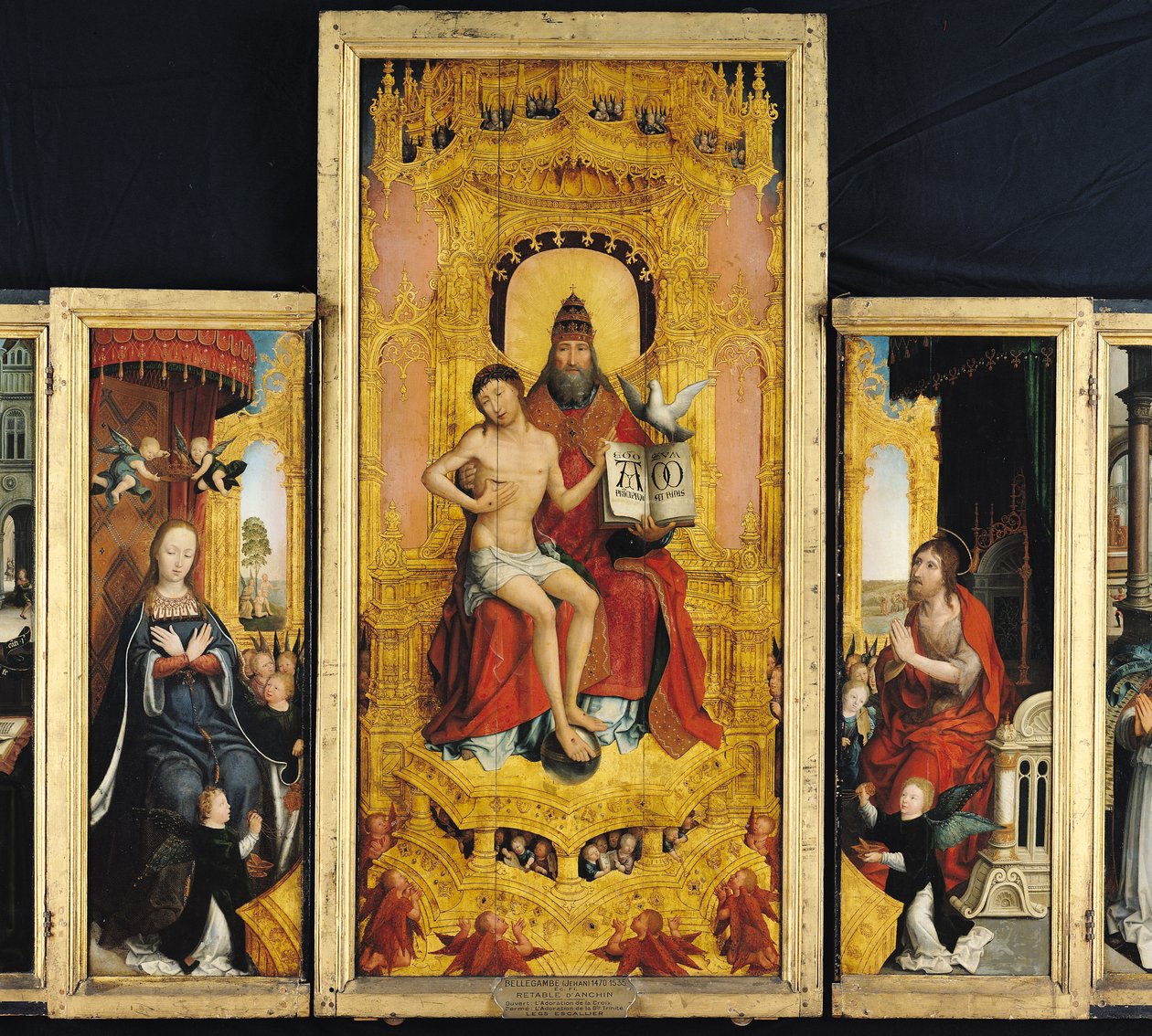 Polyptych da Glorificação da Santíssima Trindade, painel central representando a Trindade, a Virgem e São João Batista, c.1509-16 de Jean the Elder Bellegambe