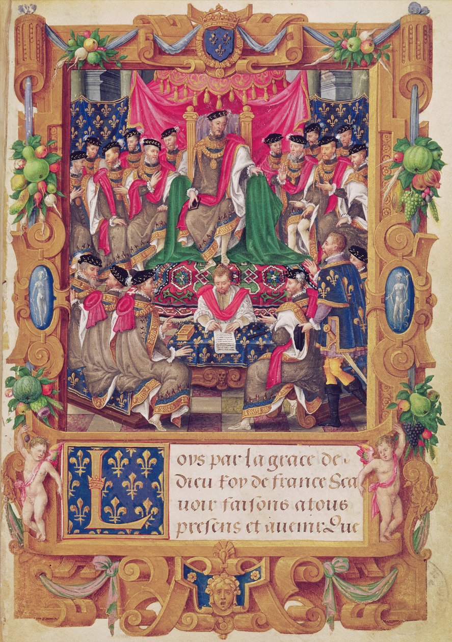 Henri II preside uma reunião capitular da cavalaria francesa de Saint-Michel de Jean the Elder Cousin