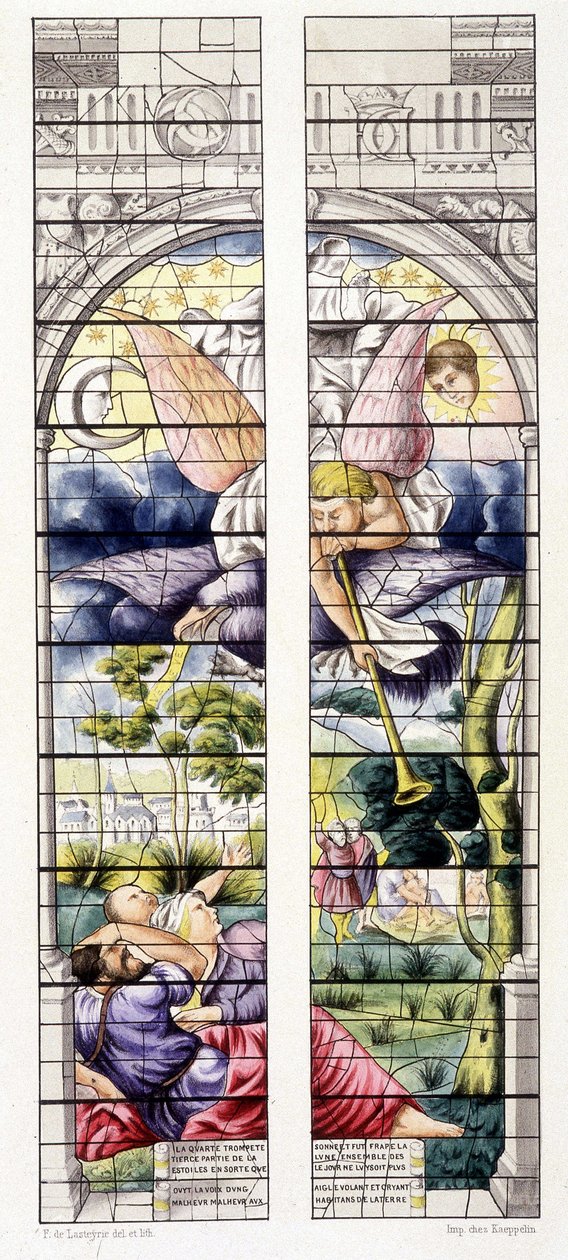 Reprodução de uma cena do Apocalipse, pintada por Jean Cousin the Elder (1490-1560), Santa Capela de Vincennes de Jean the Elder Cousin