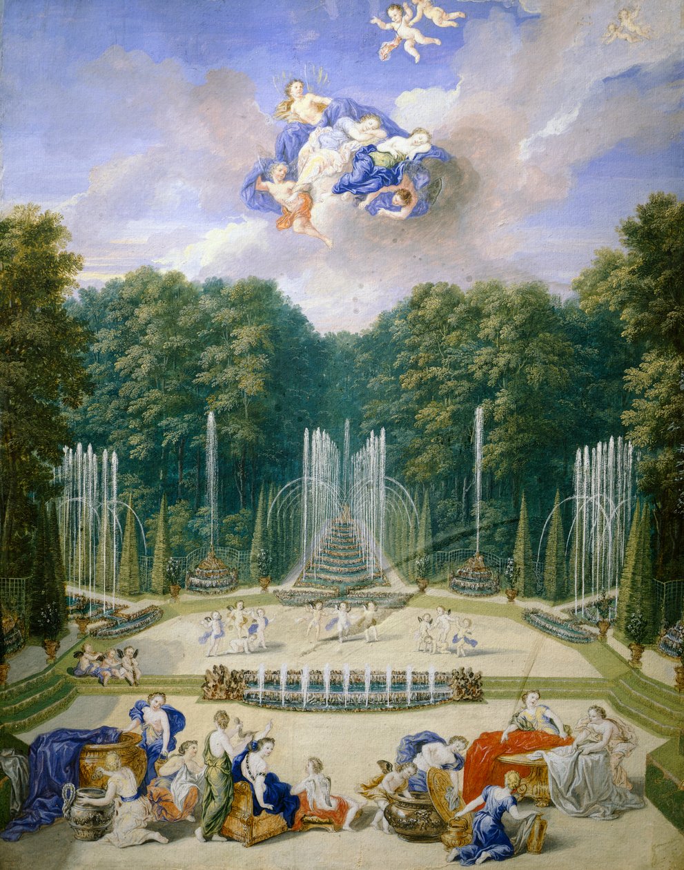 França, Versalhes, Jogos de água nos jardins, por Jean Cotelle de Jean the Younger Cotelle