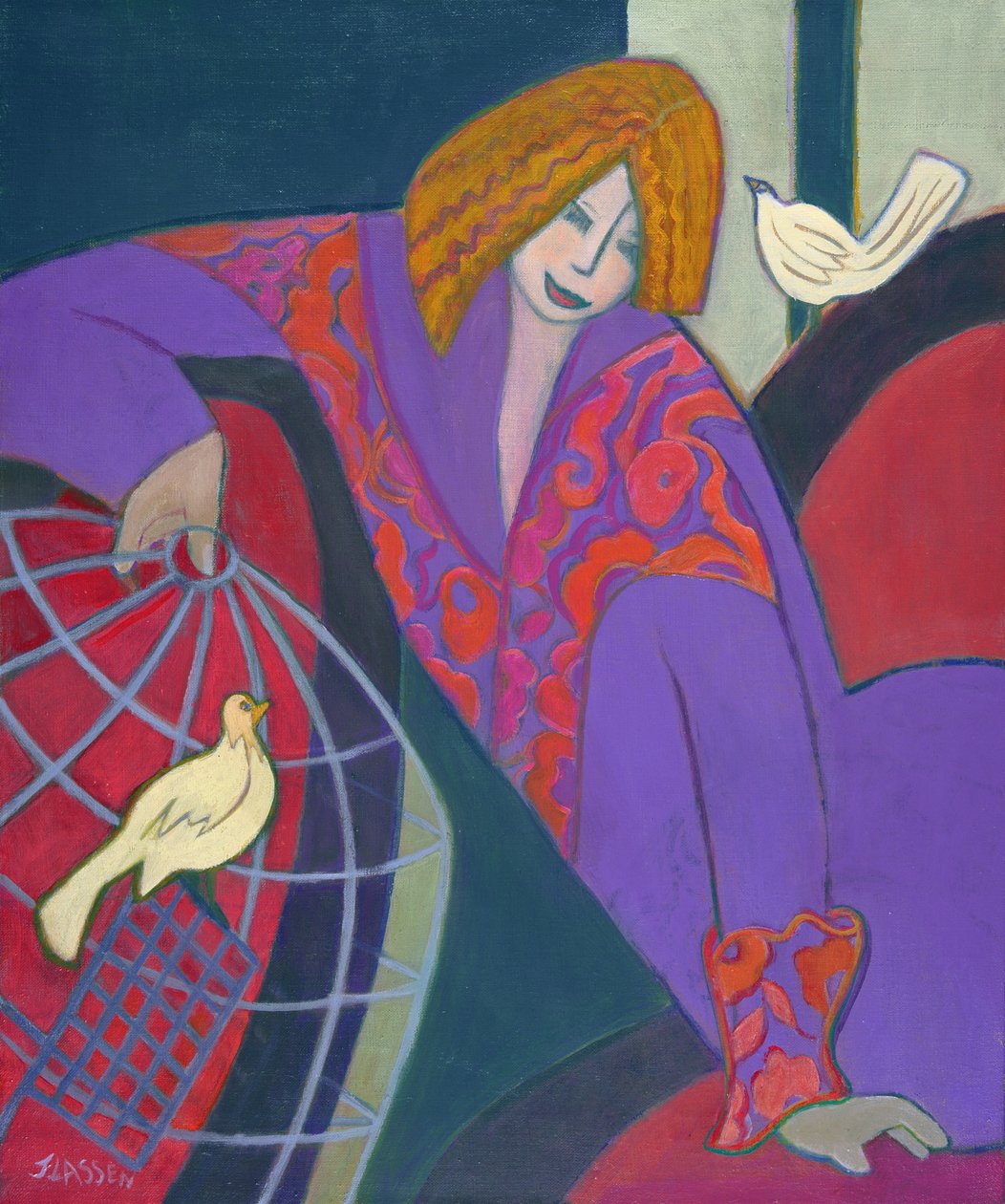 Gratuito como um pássaro, 2003-04 (acrílico sobre tela) de Jeanette Lassen