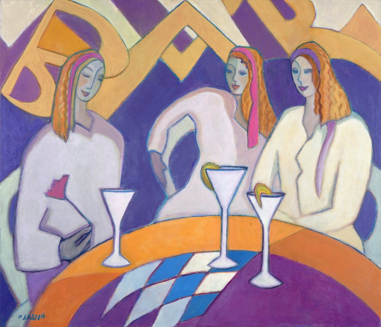 Girls Night Out, 2003-04 (acrílico sobre tela) de Jeanette Lassen
