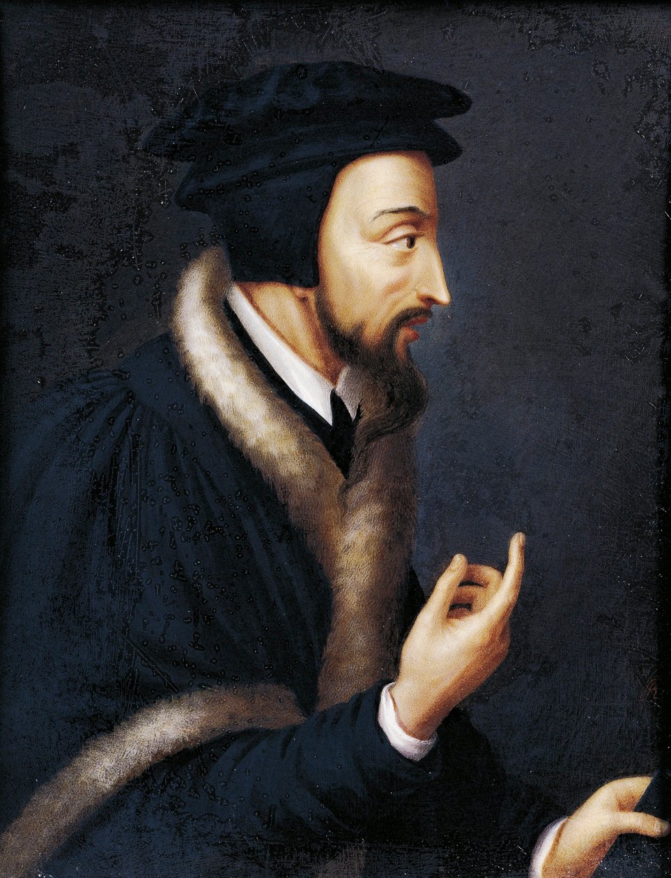 Retrato de João Calvino, teólogo francês e reformador religioso, miniatura de Jeanne Henriette Rath