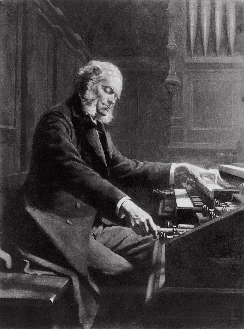 Cesar Franck no console do órgão na Basílica de St. Clotilde, Paris, 1885 de Jeanne Rongier