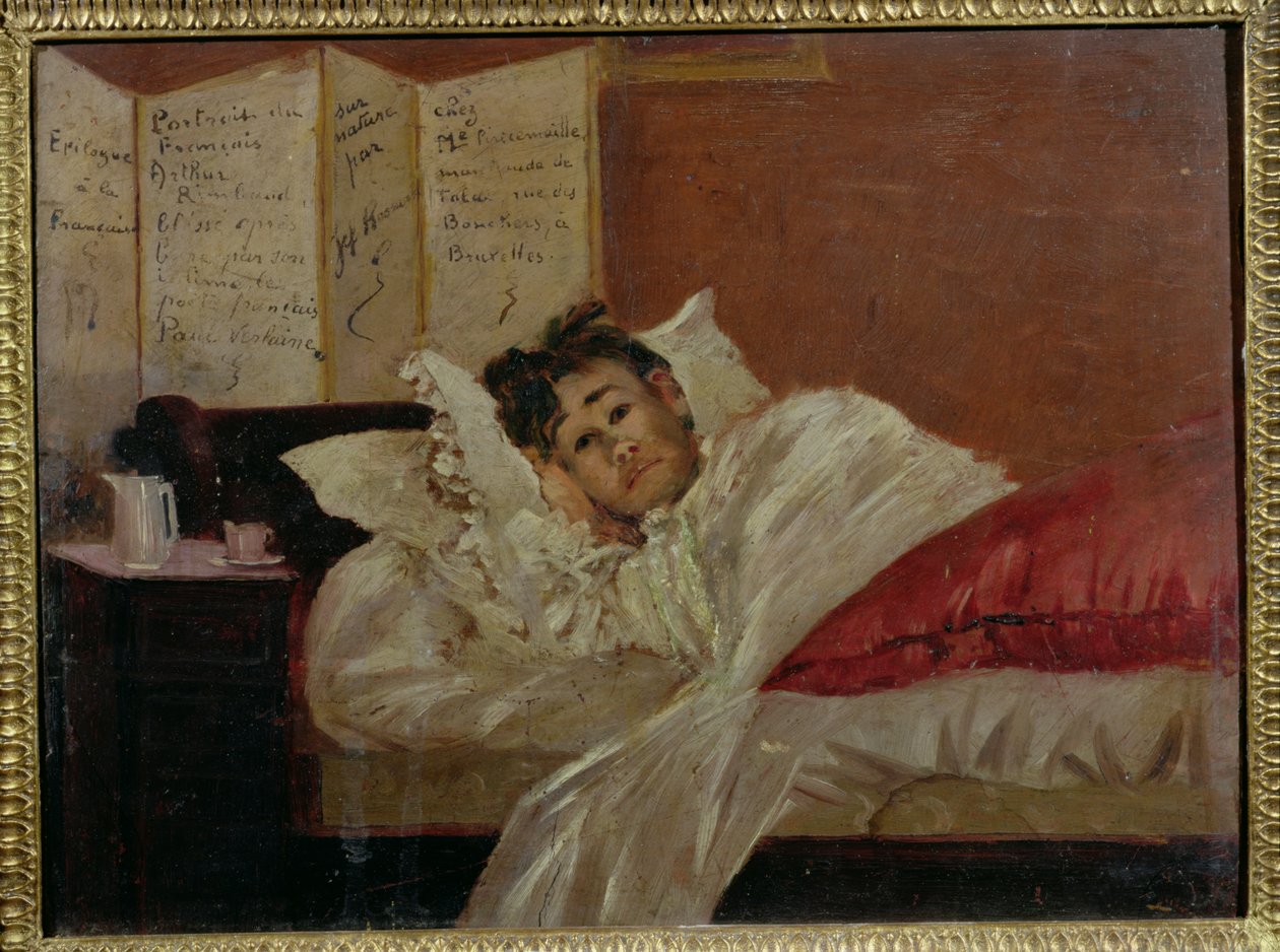 Arthur Rimbaud (1854-91) em seu leito em Bruxelas de Jef Rossman