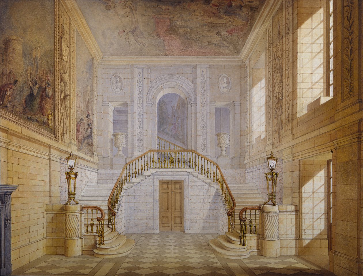 Design para uma escadaria no Painted Hall, Chatsworth (aguarela sobre papel) de Jeffry Wyatville