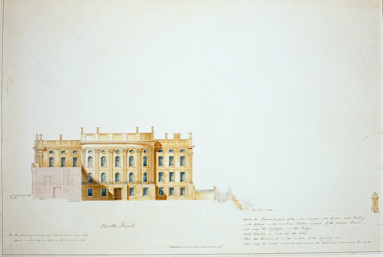 Design para a Elevação Norte, Chatsworth House (aguarela sobre papel) de Jeffry Wyatville