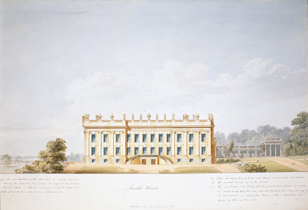 Design para a Frente Sul, Chatsworth House (aguarela sobre papel) de Jeffry Wyatville