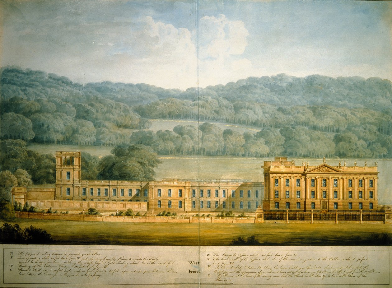 The West Front of Chatsworth House (aguarela sobre papel) de Jeffry Wyatville