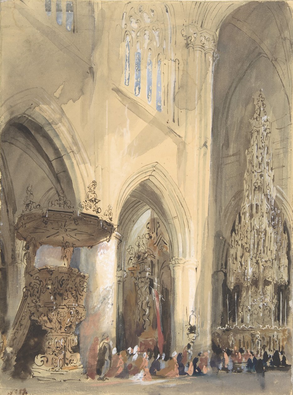 Interior da Igreja de São Jacques, Lovaina, 1807-54. de Jenaro Pérez Villaamil