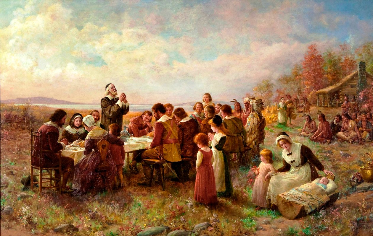 O Primeiro Dia de Acção de Graças em Plymouth, 1914. de Jennie Augusta Brownscombe
