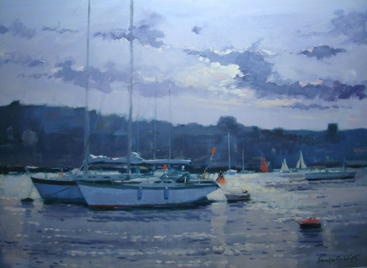 Salcombe - Iates ancorados, tarde da tarde de Jennifer Wright