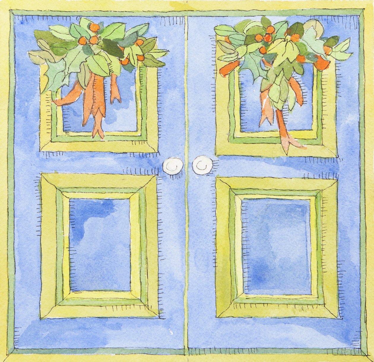 Portas de armários de Natal (aguarela) de Jennifer Abbott