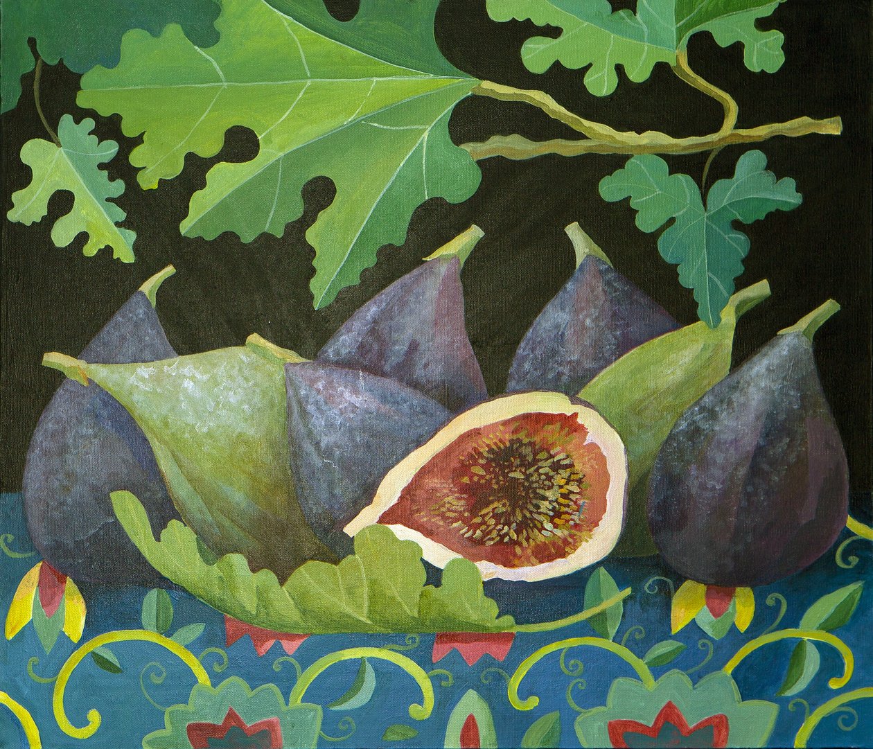 Figos no preto, 2014 (acrílico sobre tela) de Jennifer Abbott