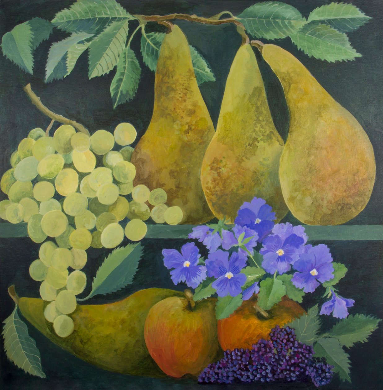 Peras e uvas, 2018 (acrílico sobre tela) de Jennifer Abbott
