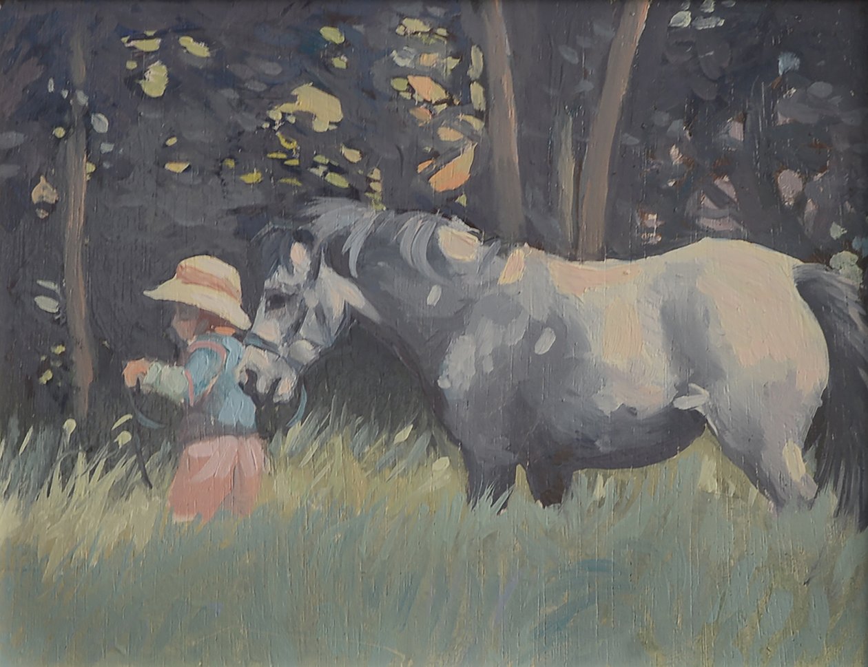 Caroline e Rosie O Pónei (óleo sobre tela) de Jennifer Wright