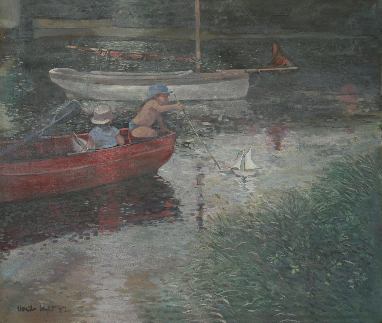Crianças a navegar num iate (óleo sobre tela) de Jennifer Wright