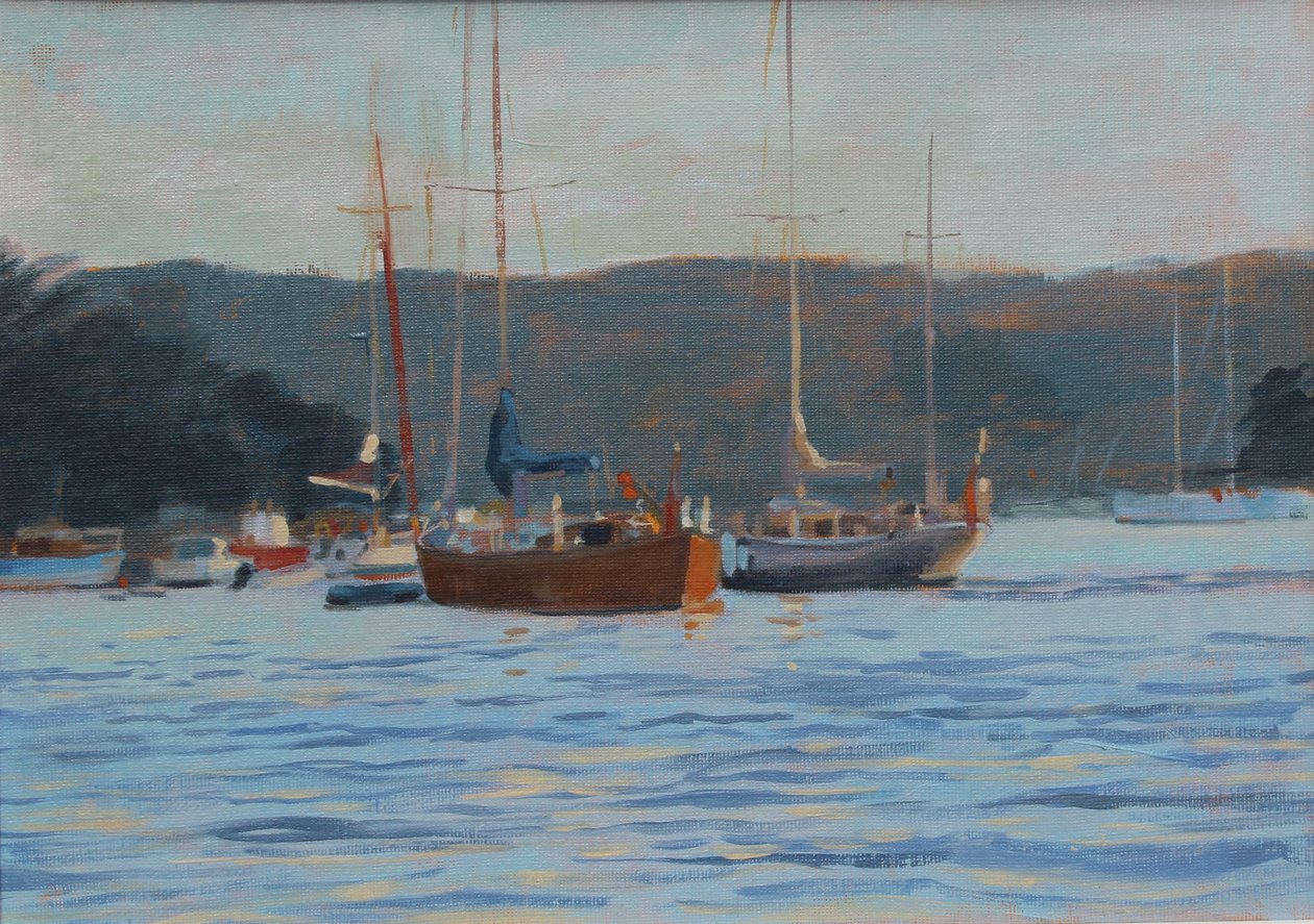 Noite iates Salcombe, óleo a bordo, 2016 de Jennifer Wright