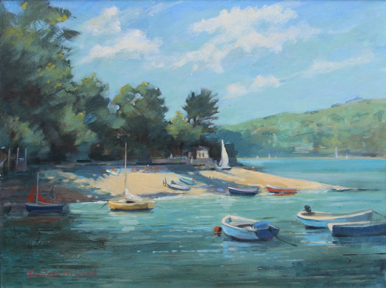 Fishermans Cove Salcombe, óleo a bordo, 2016 de Jennifer Wright